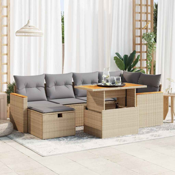 Set de sofás de jardín y cojines 8 piezas ratán sintético beige D