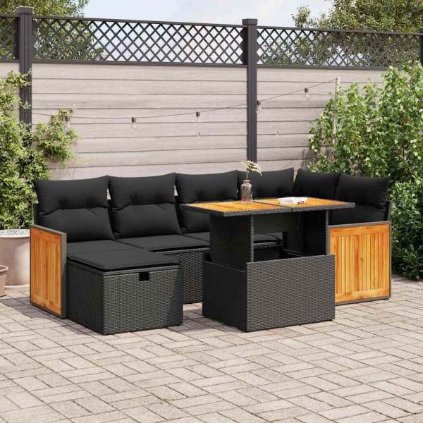 Set de sofás de jardín y cojines 8 piezas ratán sintético negro D