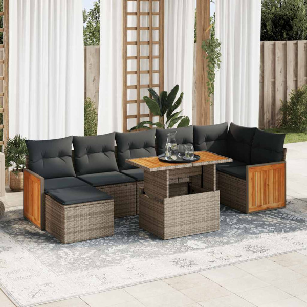Set sofás jardín y cojines 7 pzas ratán sintético acacia gris Set sofás jardín y cojines 7 pzas ratán sintético acacia gris D