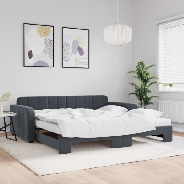 Sofá cama nido con colchón terciopelo gris oscuro 100x200 cm Sofá cama nido con colchón terciopelo gris oscuro 100x200 cm D