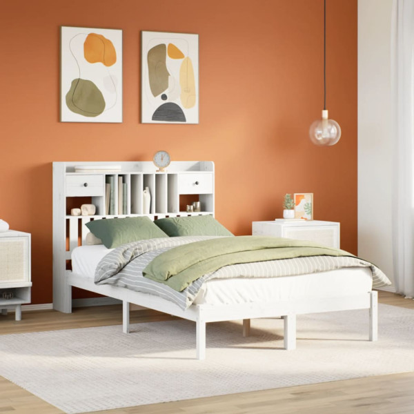 Cama con estantería sin colchón madera maciza blanca 135x190 cm Cama con estantería sin colchón madera maciza blanca 135x190 cm D