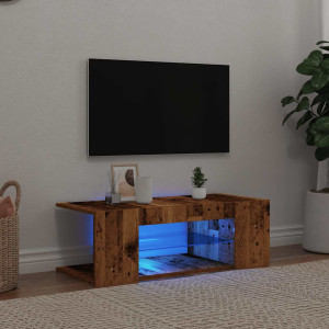 Mueble TV luces LED madera ingeniería envejecida 90x39x30 cm D