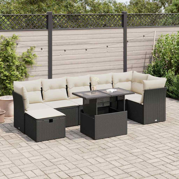 Set de sofás de jardín y cojines 8 piezas ratán sintético negro Set de sofás de jardín y cojines 8 piezas ratán sintético negro D