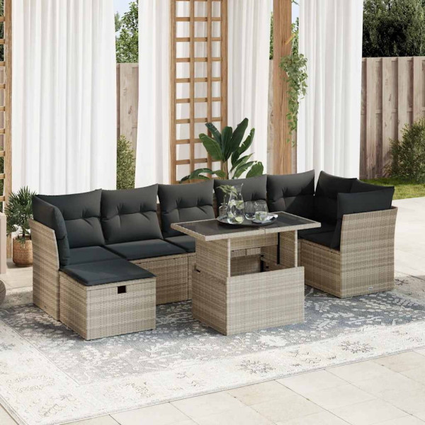 Set de sofás de jardín 8 pzas y cojines ratán sintético gris Set de sofás de jardín 8 pzas y cojines ratán sintético gris D
