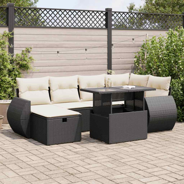 Set de sofás de jardín 7 pzas con cojines ratán sintético negro Set de sofás de jardín 7 pzas con cojines ratán sintético negro D