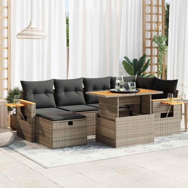 Set de sofás de jardín y cojines 8 piezas ratán sintético gris D