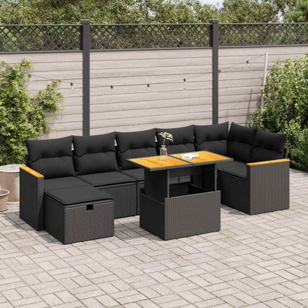 Set de muebles de jardín 5 pzas y cojines ratán sintético negro D