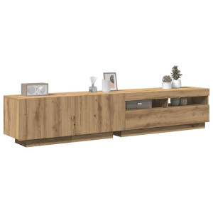 Mueble de TV luces LED madera roble artisan 200x35x40 cm D