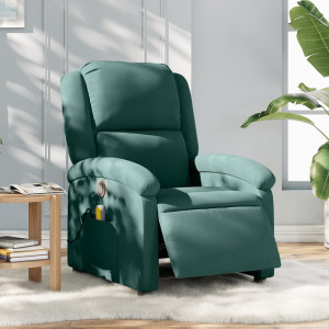 Sillón reclinable de masaje eléctrico terciopelo verde oscuro D