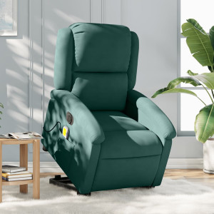 Sillón masaje reclinable elevable terciopelo verde oscuro D