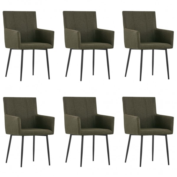 Cadeiras de jantar com apoio de braço 6 unidades de tecido marrom D