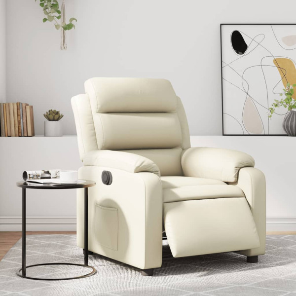 Sillón reclinable eléctrico de cuero sintético crema D