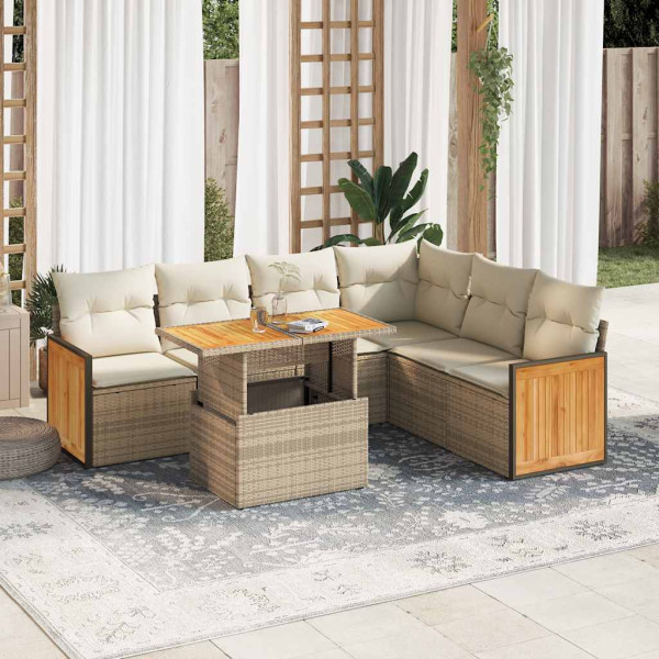 Set sofás jardín y cojines 7 pzas ratán sintético acacia beige Set sofás jardín y cojines 7 pzas ratán sintético acacia beige D