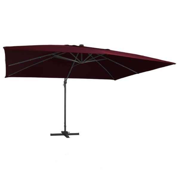 Guarda-sol cantilever com luzes LED vermelho bordô 400x300 cm D