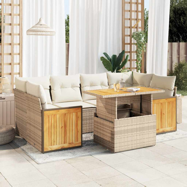 Set sofás jardín y cojines 7 pzas ratán sintético acacia beige Set sofás jardín y cojines 7 pzas ratán sintético acacia beige D