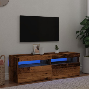 Mueble TV luces LED madera ingeniería envejecida 120x35x40 cm D