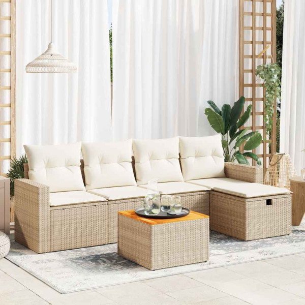 Juego de sofás jardín con cojines 6 pzas ratán sintético beige Juego de sofás jardín con cojines 6 pzas ratán sintético beige D