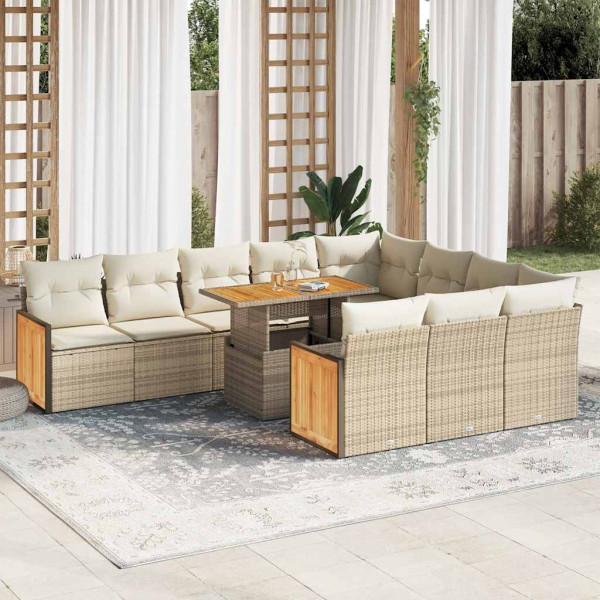 Set sofás jardín y cojines 11 pzas ratán sintético acacia beige Set sofás jardín y cojines 11 pzas ratán sintético acacia beige D