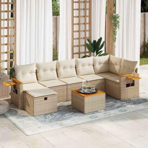 Set de sofás de jardín y cojines 8 piezas ratán sintético beige D