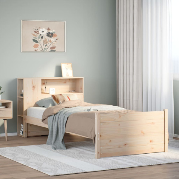Cama con estantería sin colchón madera maciza de pino 75x190 cm Cama con estantería sin colchón madera maciza de pino 75x190 cm D
