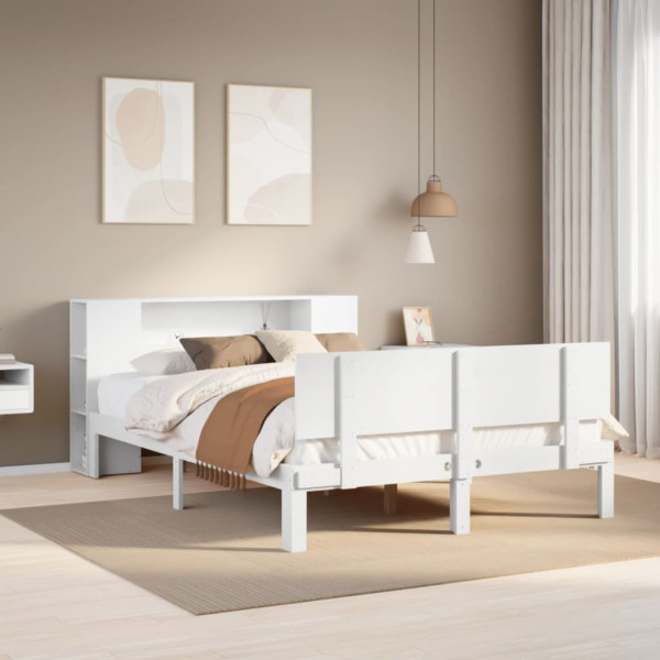 Cama con estantería sin colchón madera maciza blanca 120x190 cm Cama con estantería sin colchón madera maciza blanca 120x190 cm D