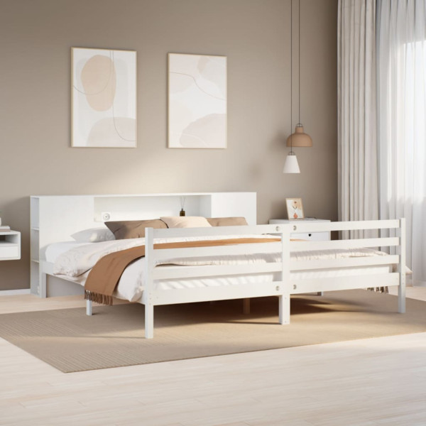 Cama con estantería sin colchón madera maciza blanca 180x200 cm Cama con estantería sin colchón madera maciza blanca 180x200 cm D