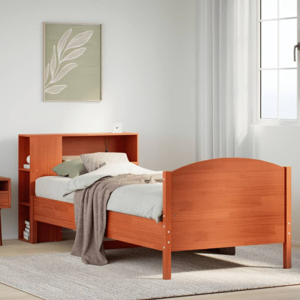 Cama con estantería sin colchón madera maciza marrón 90x190 cm Cama con estantería sin colchón madera maciza marrón 90x190 cm D
