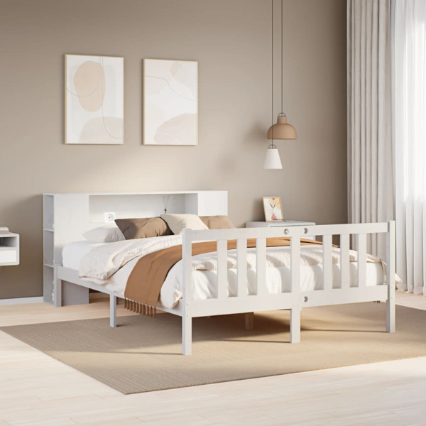 Cama con estantería sin colchón madera maciza blanca 150x200 cm Cama con estantería sin colchón madera maciza blanca 150x200 cm D