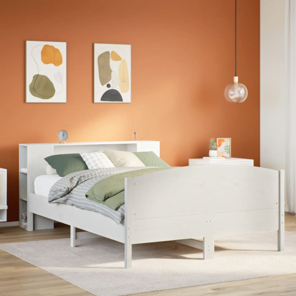 Cama con estantería sin colchón madera maciza blanca 120x200 cm Cama con estantería sin colchón madera maciza blanca 120x200 cm D