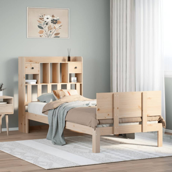 Cama con estantería sin colchón madera maciza de pino 90x190 cm D