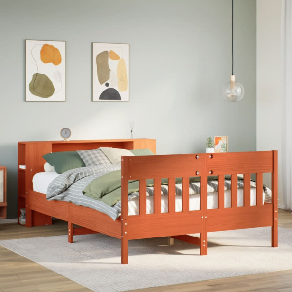Cama con estantería sin colchón madera maciza marrón 160x200 cm Cama con estantería sin colchón madera maciza marrón 160x200 cm D