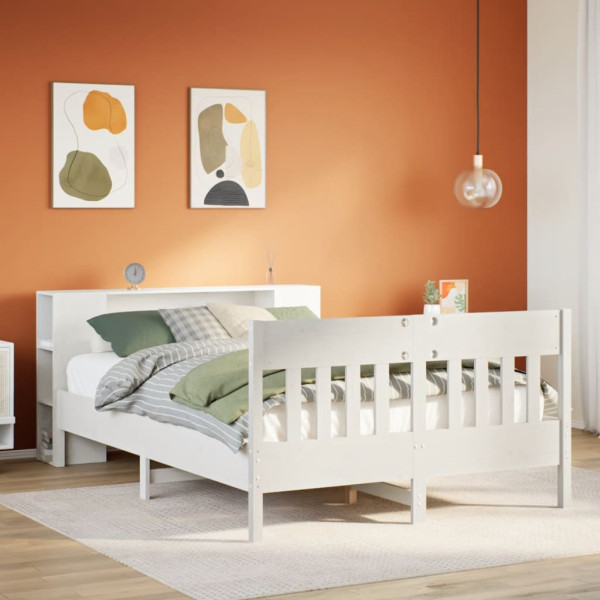 Cama con estantería sin colchón madera maciza blanca 120x200 cm Cama con estantería sin colchón madera maciza blanca 120x200 cm D