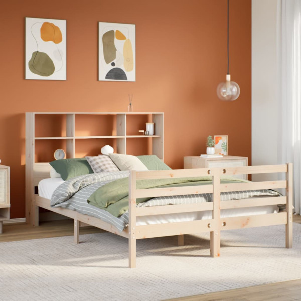 Cama con estantería sin colchón madera maciza de pino 150x200cm Cama con estantería sin colchón madera maciza de pino 150x200cm D