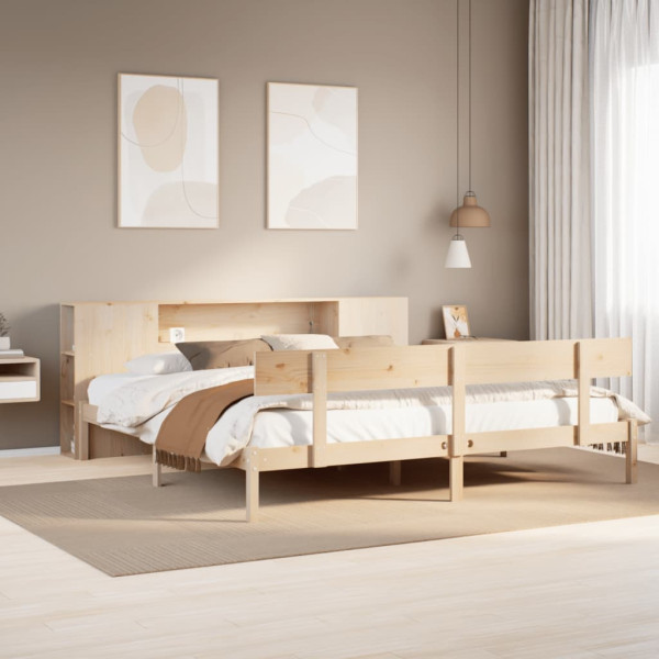 Cama con estantería sin colchón madera maciza de pino 200x200cm Cama con estantería sin colchón madera maciza de pino 200x200cm D
