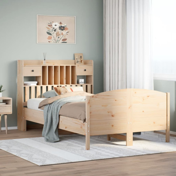 Cama con estantería sin colchón madera maciza de pino 135x190cm Cama con estantería sin colchón madera maciza de pino 135x190cm D