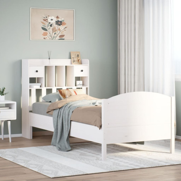 Cama con estantería sin colchón madera maciza blanca 100x200 cm Cama con estantería sin colchón madera maciza blanca 100x200 cm D