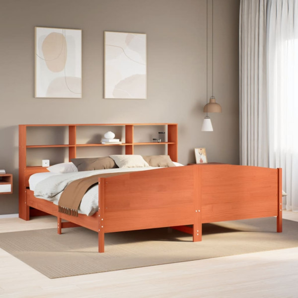 Cama con estantería sin colchón madera maciza marrón 180x200cm Cama con estantería sin colchón madera maciza marrón 180x200cm D