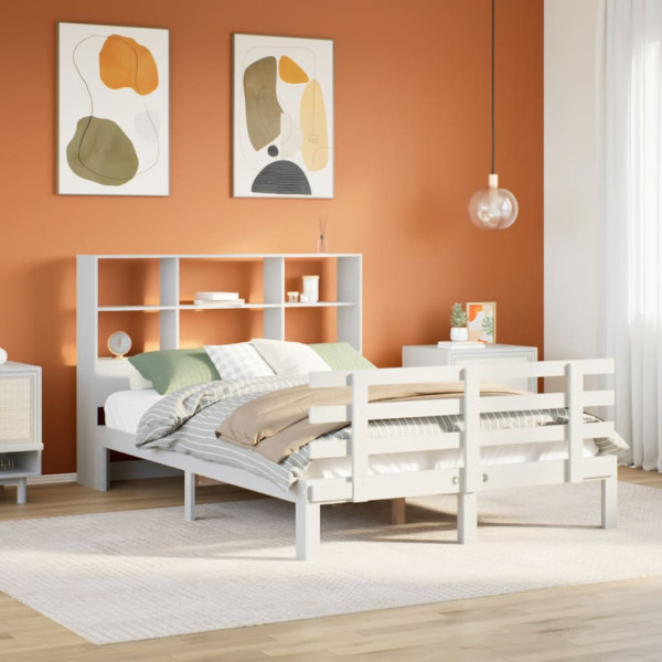 Cama con estantería sin colchón madera maciza blanca 150x200 cm Cama con estantería sin colchón madera maciza blanca 150x200 cm D