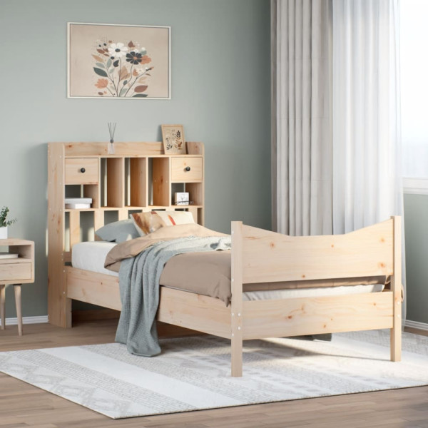 Estructura de cama sin colchón madera maciza de pino 90x190 cm Estructura de cama sin colchón madera maciza de pino 90x190 cm D