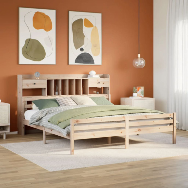 Cama con estantería sin colchón madera maciza de pino 200x200cm Cama con estantería sin colchón madera maciza de pino 200x200cm D