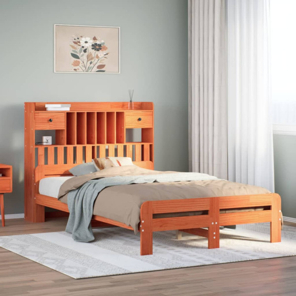 Cama con estantería sin colchón madera maciza marrón 120x200cm Cama con estantería sin colchón madera maciza marrón 120x200cm D