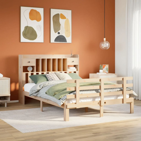 Cama con estantería sin colchón madera maciza de pino 140x190cm D