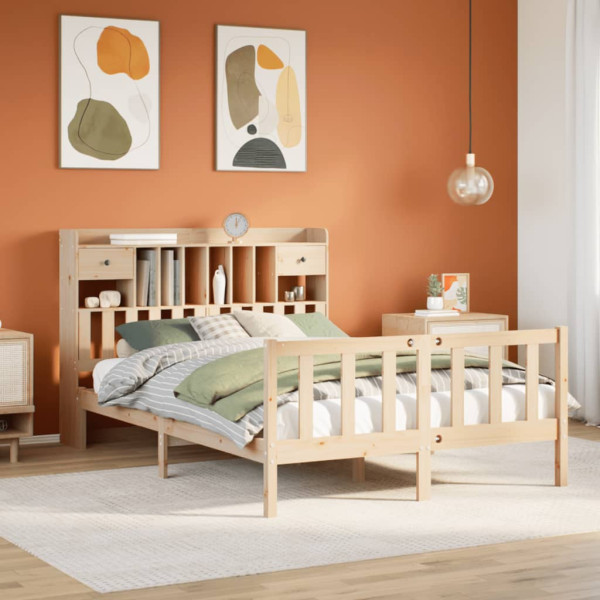 Cama con estantería sin colchón madera maciza de pino 140x190cm Cama con estantería sin colchón madera maciza de pino 140x190cm D