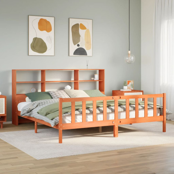 Cama con estantería sin colchón madera maciza marrón 180x200 cm Cama con estantería sin colchón madera maciza marrón 180x200 cm D
