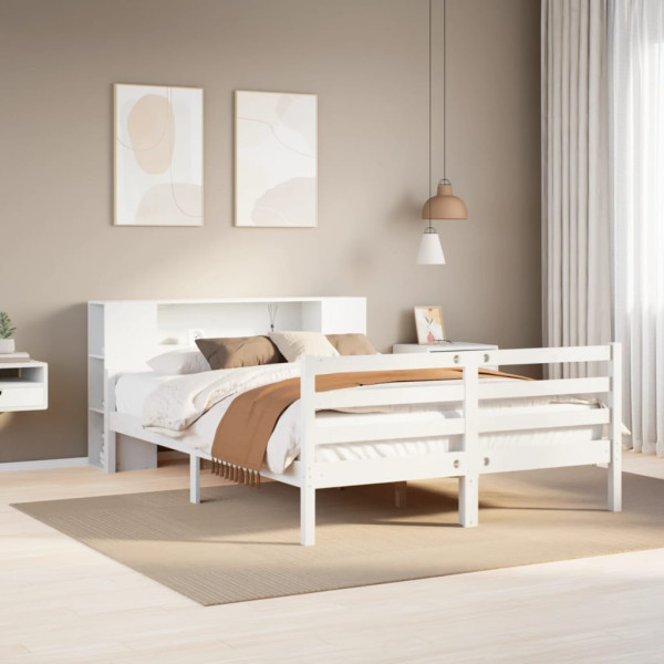 Cama con estantería sin colchón madera maciza blanca 150x200 cm Cama con estantería sin colchón madera maciza blanca 150x200 cm D