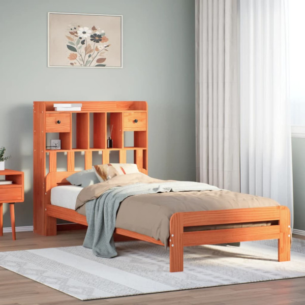 Sofá con estantería sin colchón madera maciza marrón 90x200 cm Sofá con estantería sin colchón madera maciza marrón 90x200 cm D