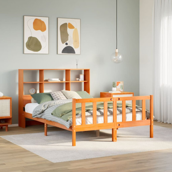 Cama con estantería sin colchón madera maciza marrón 120x190 cm Cama con estantería sin colchón madera maciza marrón 120x190 cm D