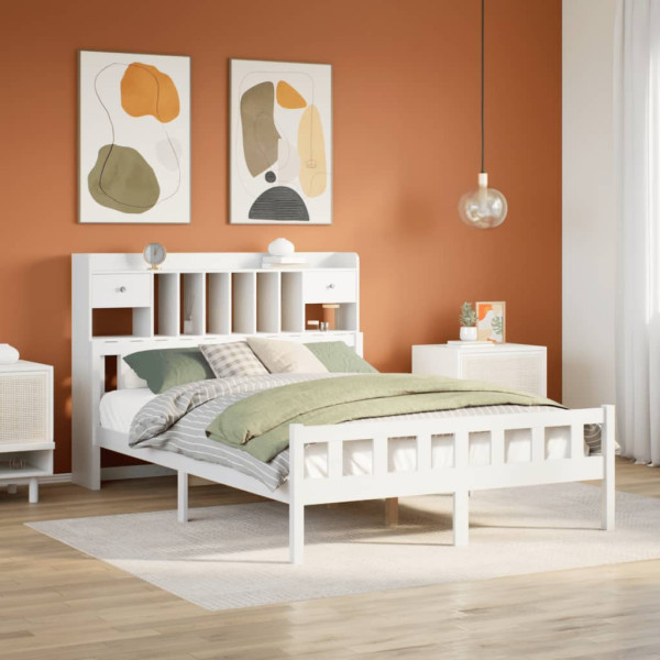 Cama con estantería sin colchón madera maciza blanca 150x200 cm Cama con estantería sin colchón madera maciza blanca 150x200 cm D