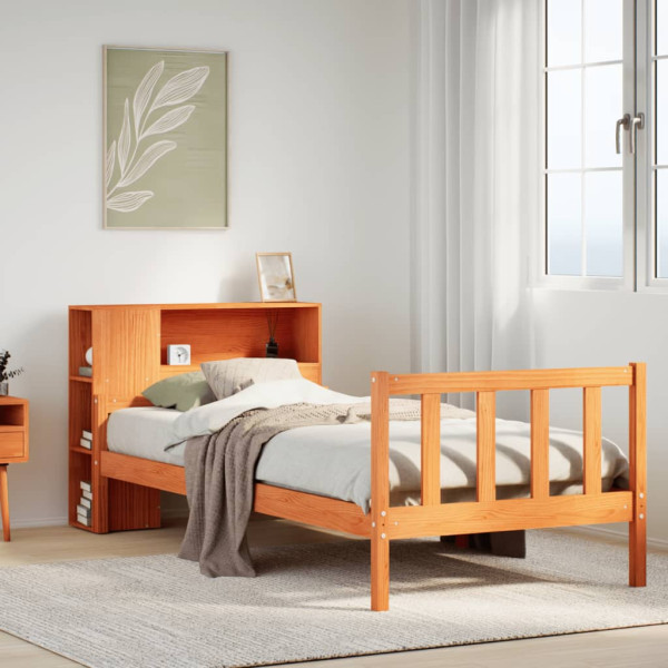 Cama con estantería sin colchón madera maciza marrón 90x190 cm Cama con estantería sin colchón madera maciza marrón 90x190 cm D
