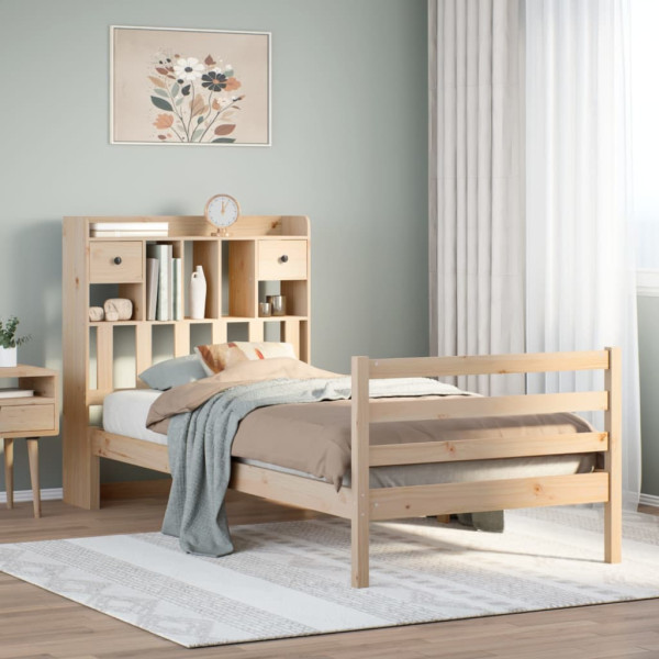 Cama con estantería sin colchón madera maciza de pino 75x190 cm Cama con estantería sin colchón madera maciza de pino 75x190 cm D